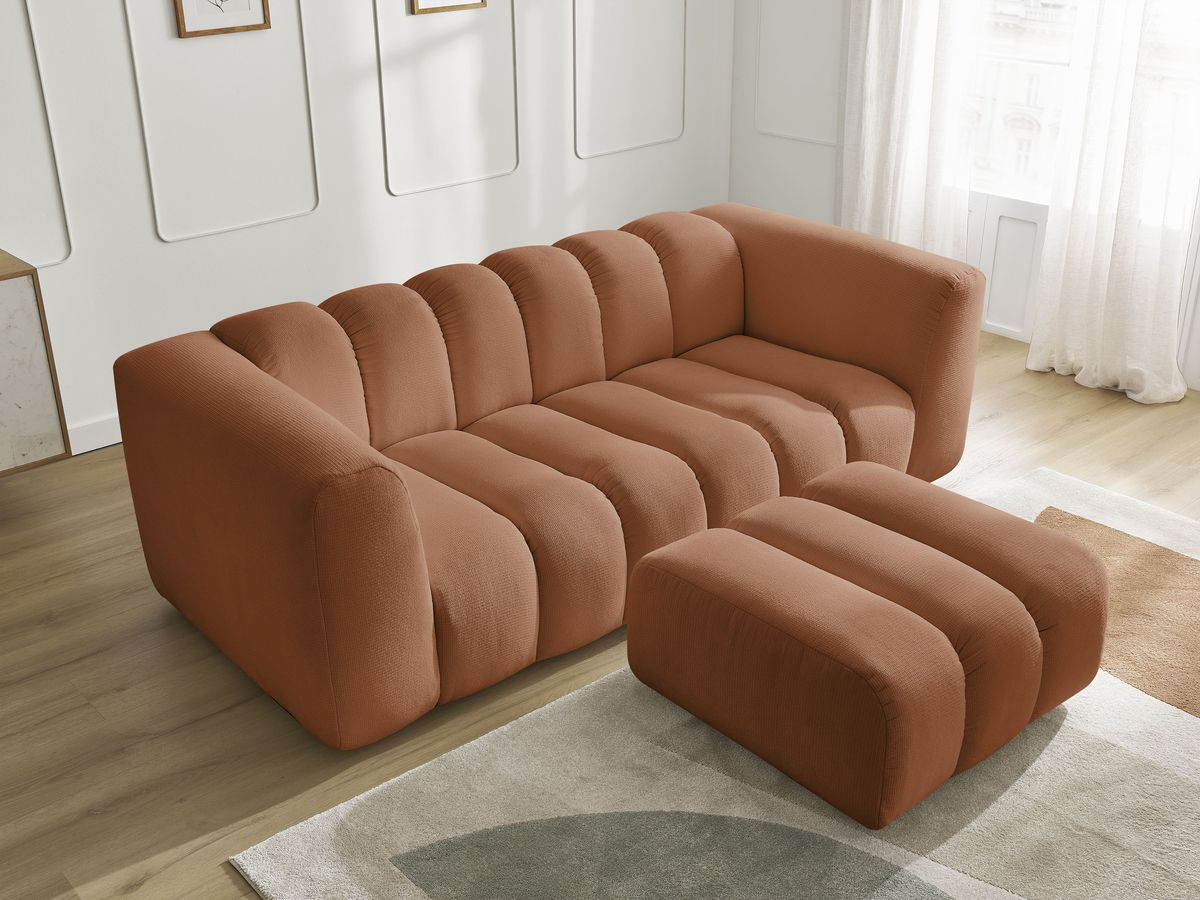 Bobochic Talia Sofa 3-Sitzer mit Pouf Melange-Stoff Orange