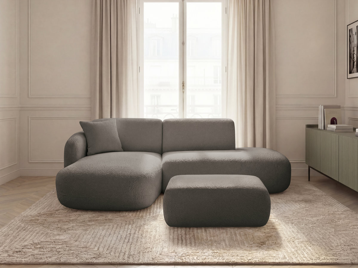 Bobochic Anda Ecksofa mit Pouf 241 × 163 cm Chenille Taupe Ecke links