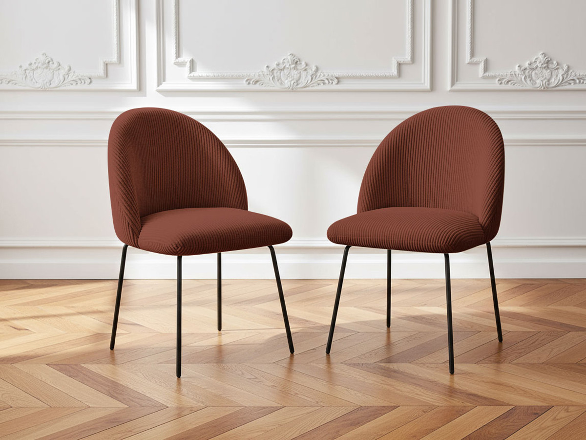 Bobochic Lalie Esszimmerstuhl 2er-Set mit Metallbeinen, schwarz Cordsamt Orange