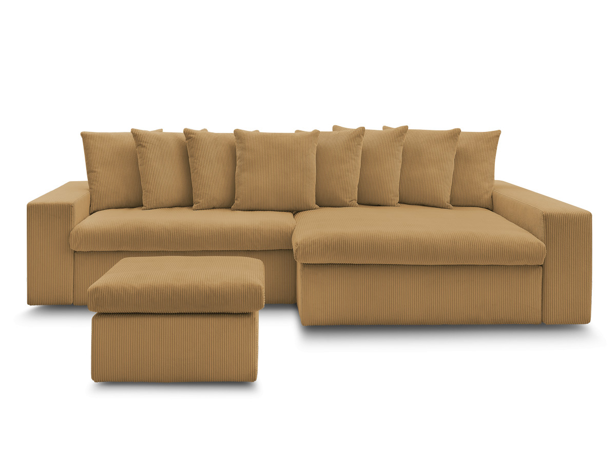 Bobochic Enore Ecksofa mit Pouf Cordsamt Gelb Ecke rechts
