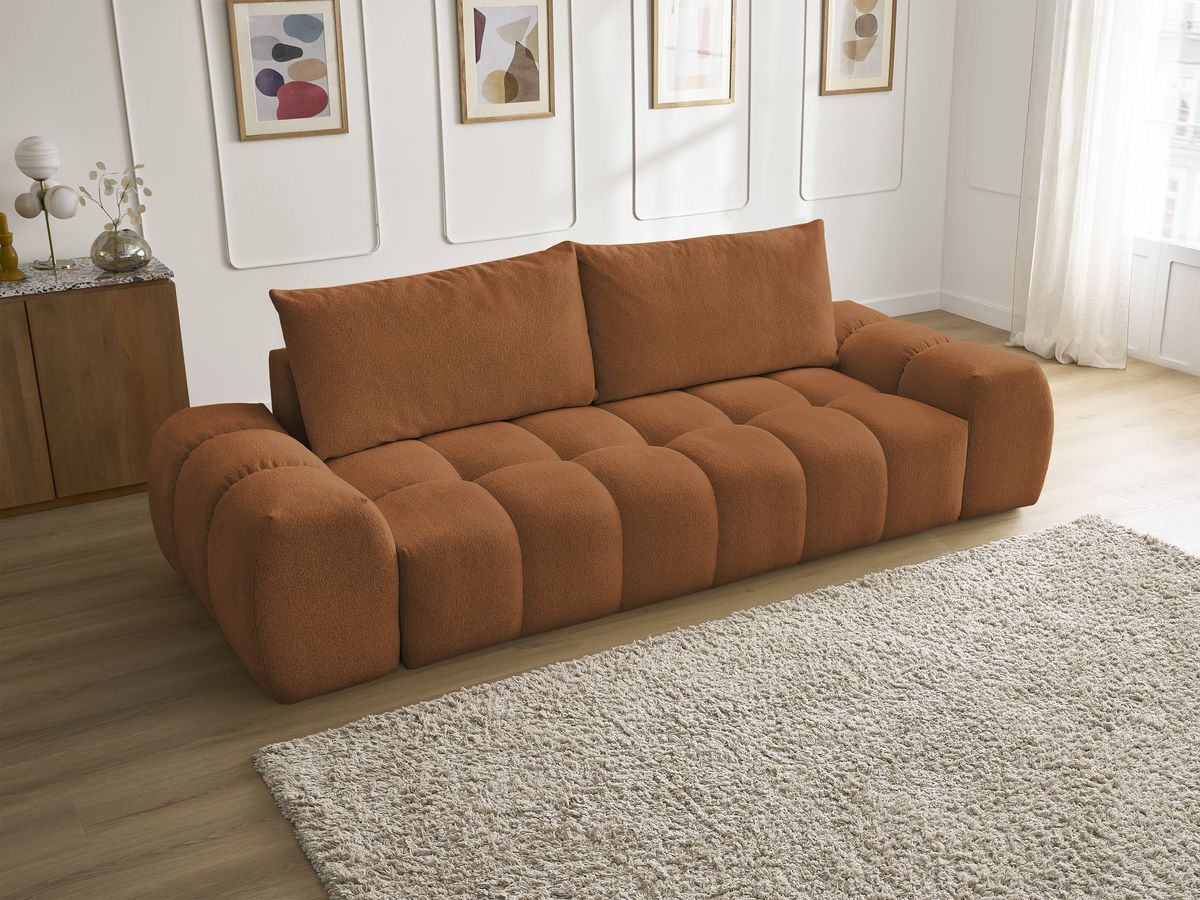 Bobochic Everest Sofa 3-Sitzer, 2 Kissen Melange-Stoff Orange
