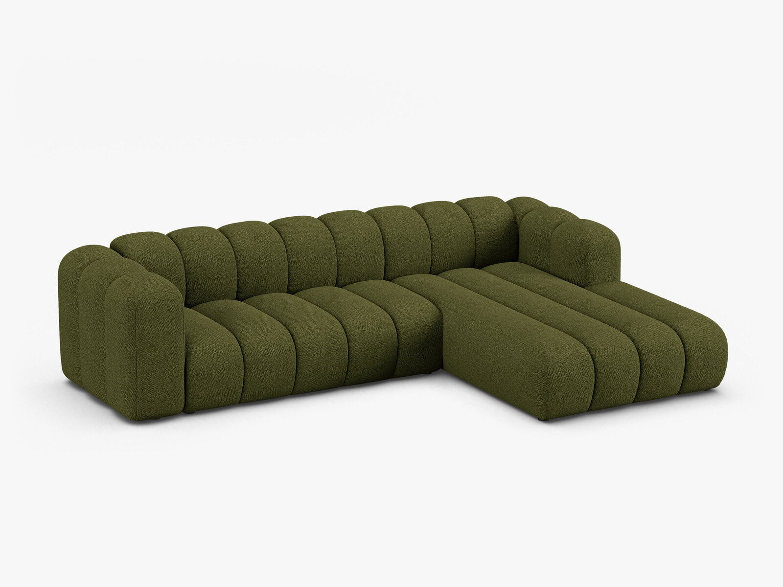 Micadoni Modulares Ecksofa Lupine 4-Sitzer Rechts Boucle Baloo Dunkel-Olivgrün