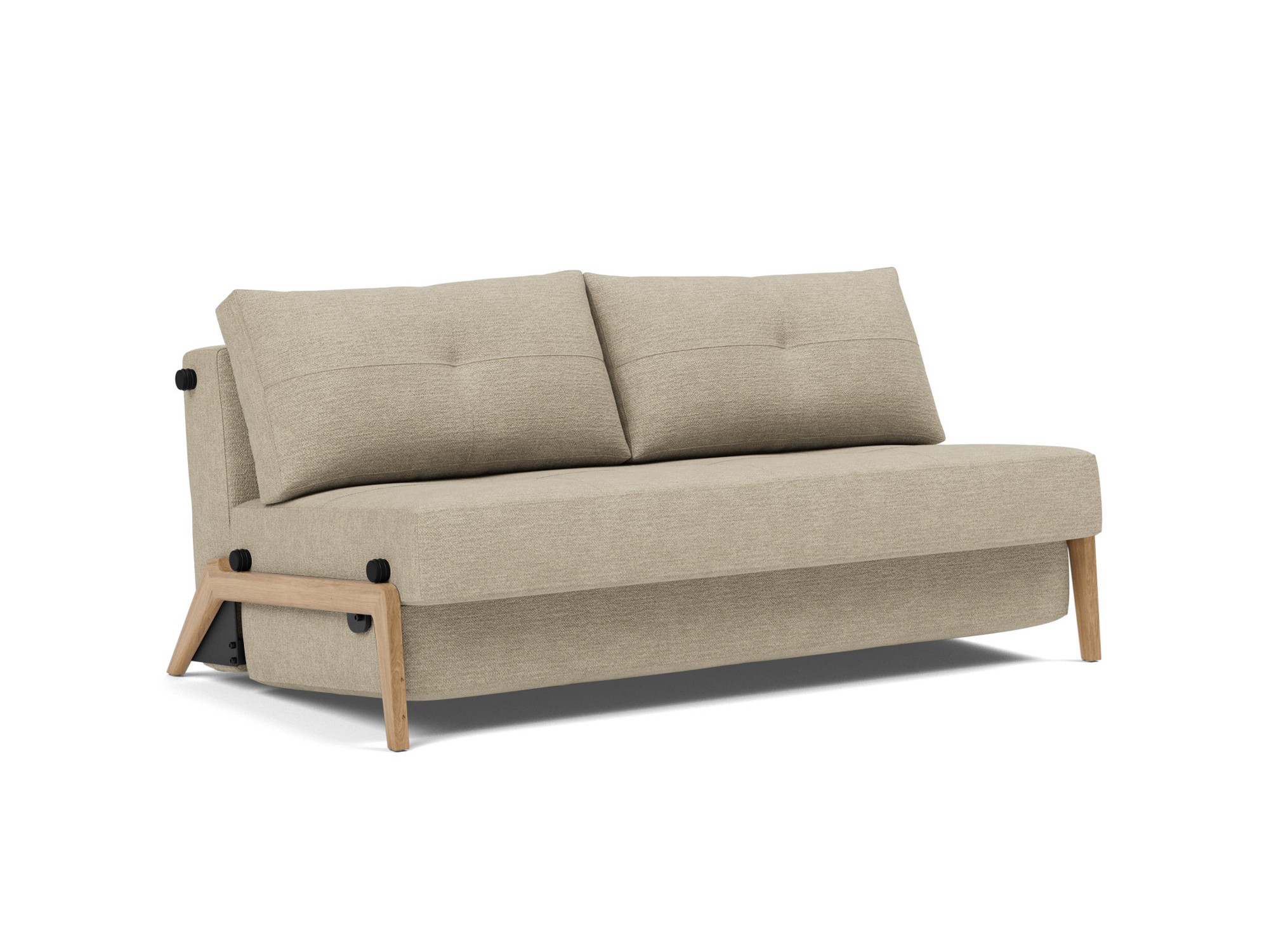 Schlafsofa Cubed 160 Strukturierter Stoff Taura 356-Sand Beine Eiche