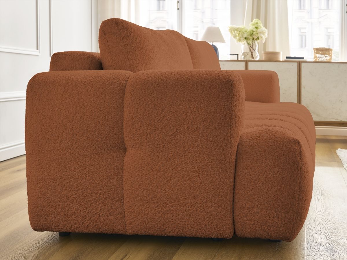 Bobochic Fuji Schlafsofa 3-Sitzer mit Bettkasten Bouclé-Stoff Orange