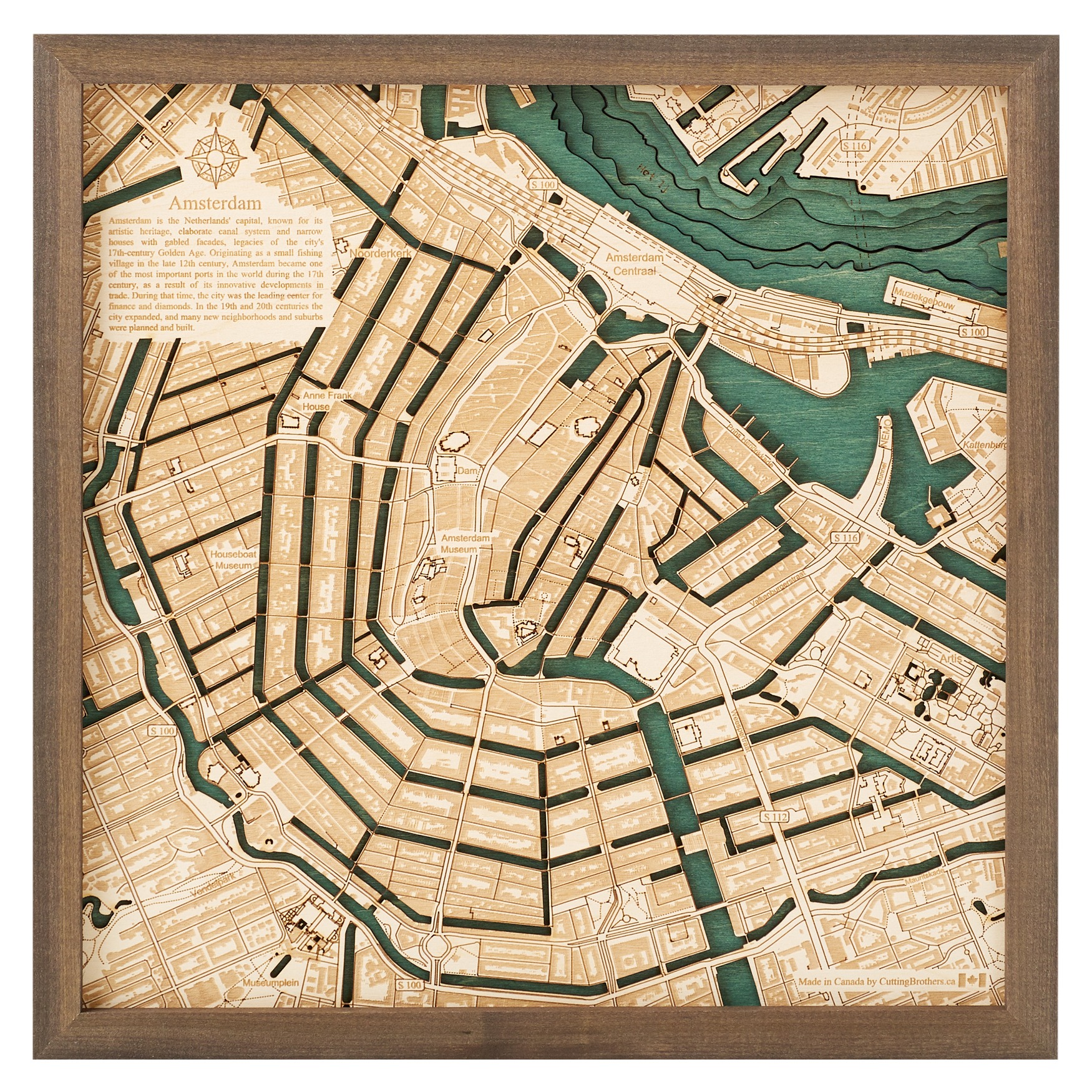 Cutting Brothers 3D Holz-Wandkarte Amsterdam 35 x 35 moebelfaktor