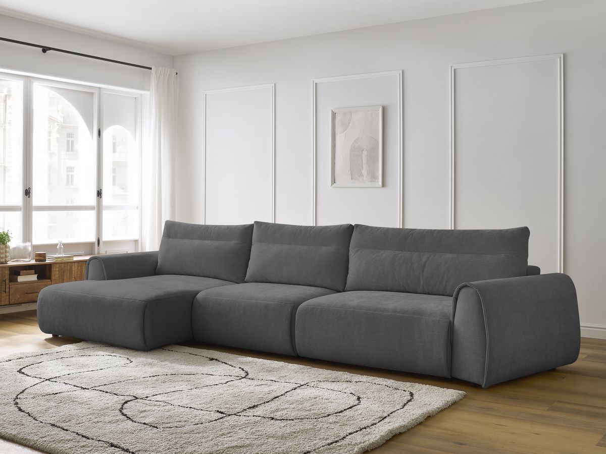 Bobochic Aden Ecksofa 386 × 152 cm Stoff Dunkelgrau Ecke links