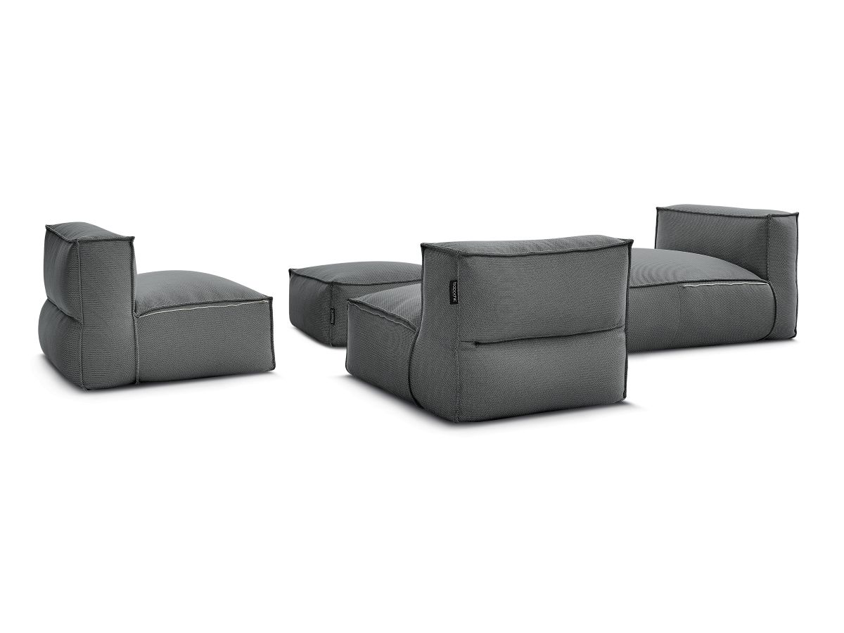 Bobochic Biarritz Gartensofa 4-Sitzer mit Pouf 252 × 168 cm Melange-Stoff Schwarz