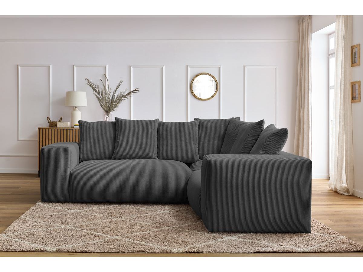 Bobochic Voltaire Ecksofa 268 × 214 cm Cordsamt Dunkelgrau Ecke rechts