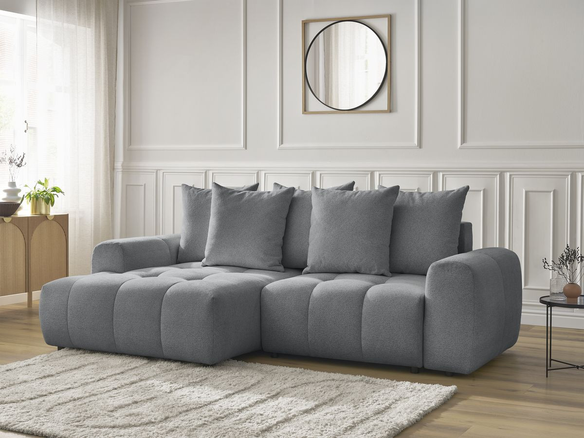 Bobochic Roxelane Ecksofa mit Schlaffunktion und Bettkasten 258 × 150 cm Melange-Stoff Dunkelgrau Ecke links