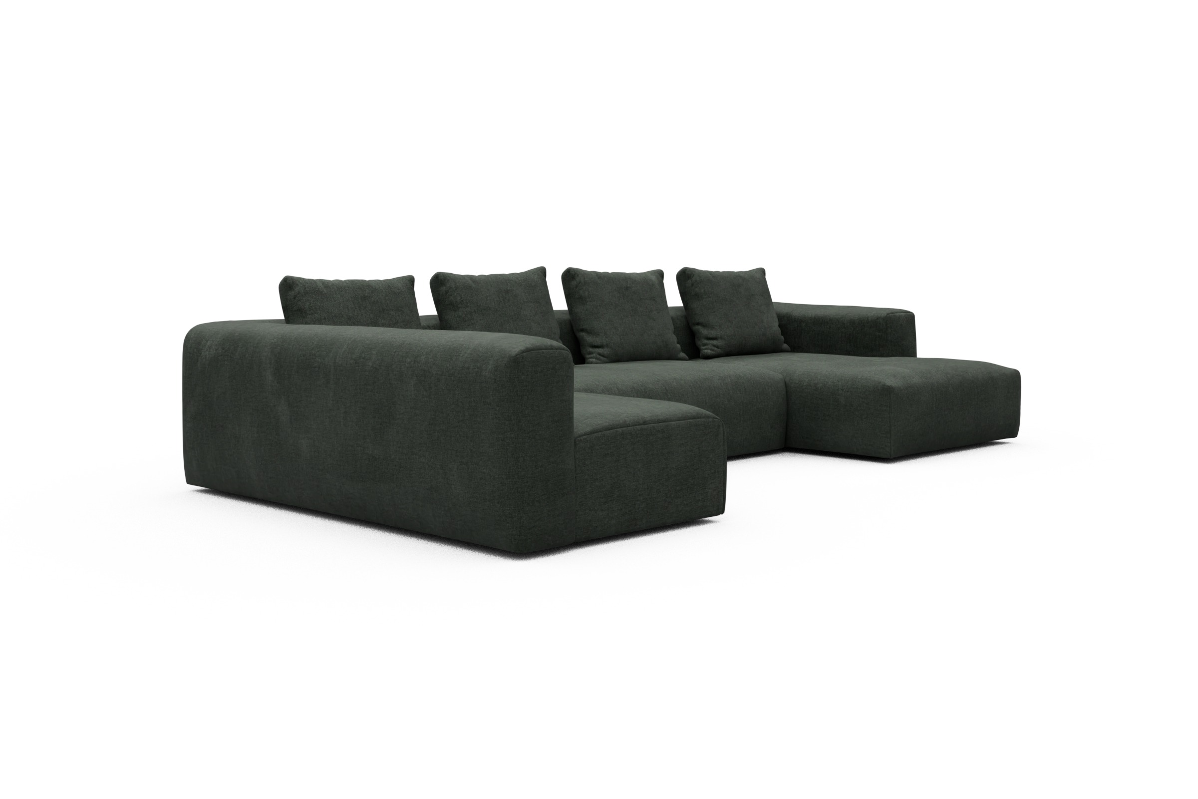 Wohnlandschaft Fred Chaiselongue rechts mit 2-Sitzer und lange Armlehne links Aivi-Pine-Green