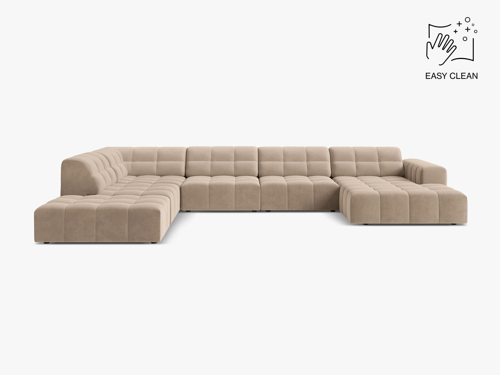 Micadoni Panorama Ecksofa Jennifer 7-Sitzer Links Samt Venus Beige