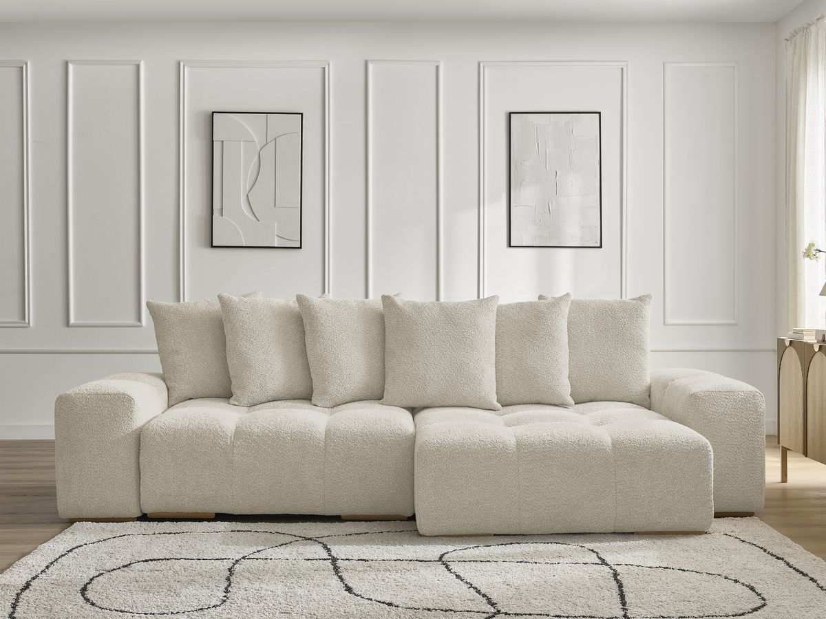 Bobochic Anakin Ecksofa, 6 Kissen Bouclé-Stoff Beige