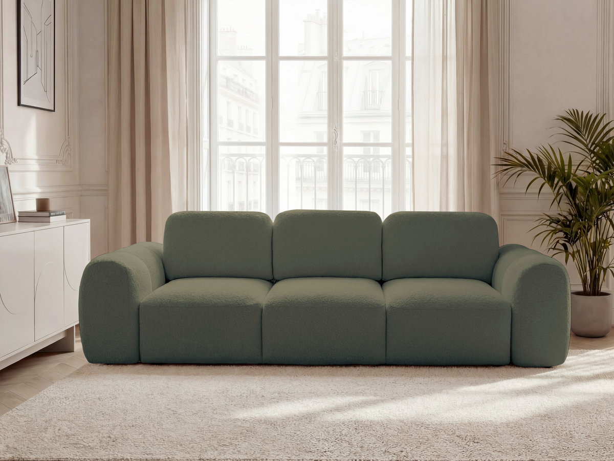 Bobochic Montaigne Schlafsofa 3-Sitzer mit Bettkasten Bouclé-Stoff Grün
