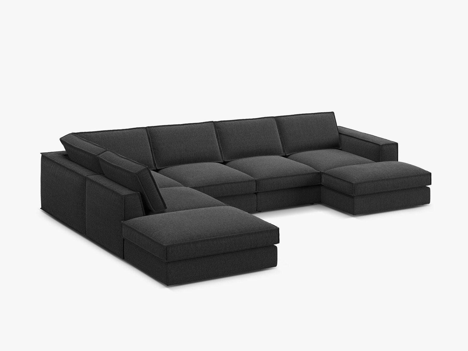 Micadoni modulares Panorama Ecksofa Pola 5-Sitzer Links Strukturierter Stoff Babel Schwarz