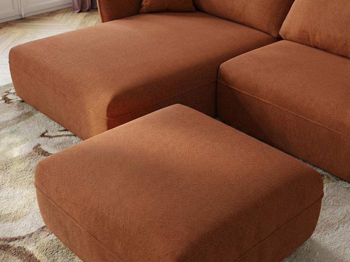 Bobochic Luigi Ecksofa mit Pouf Strukturstoff Orange Ecke links