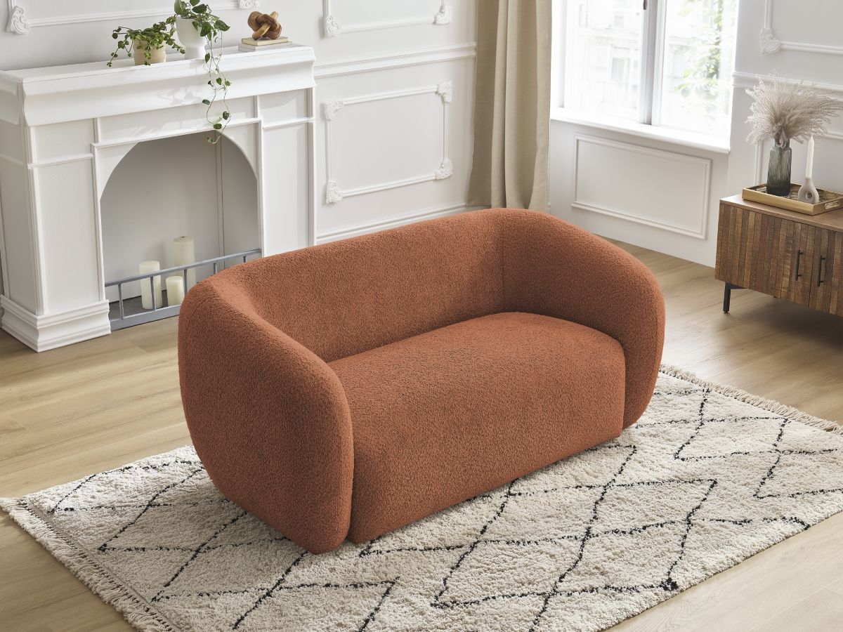Bobochic Celine Sofa 2-Sitzer Bouclé-Stoff Orange