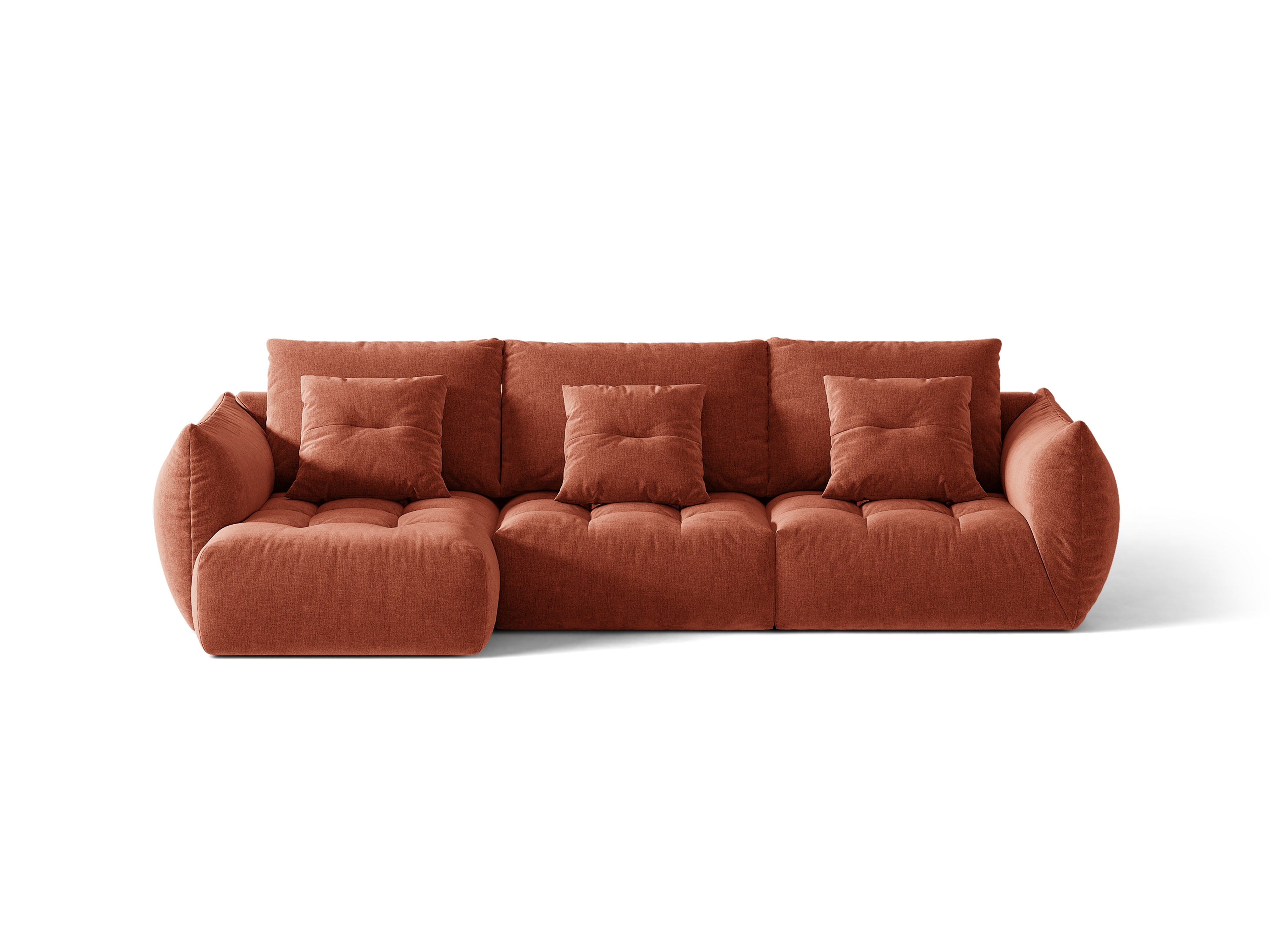Micadoni Bloom Ecksofa 6-Sitzer Links Strukturierter Stoff Wind Kastanienbraun