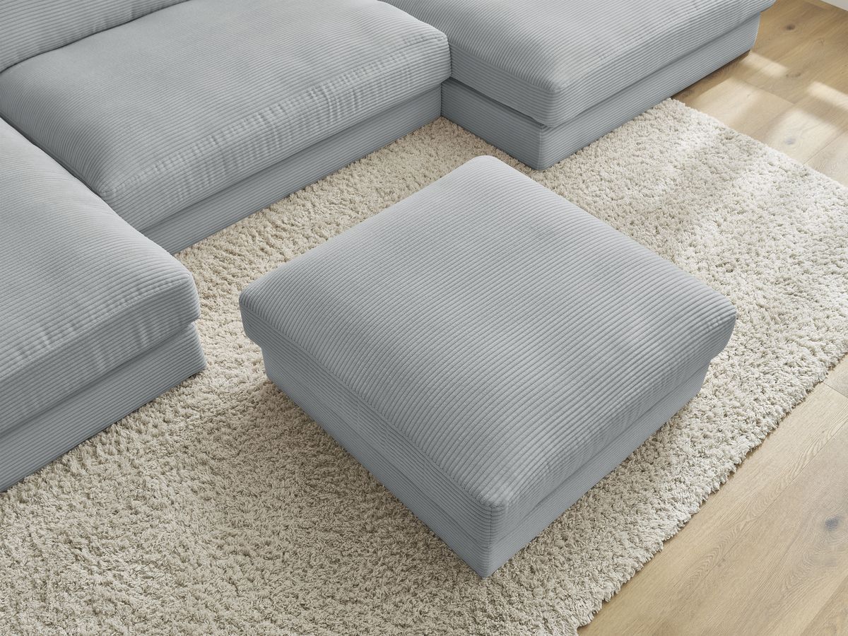 Bobochic Leonard Wohnlandschaft mit Pouf 404 × 159 cm Cordsamt Hellgrau