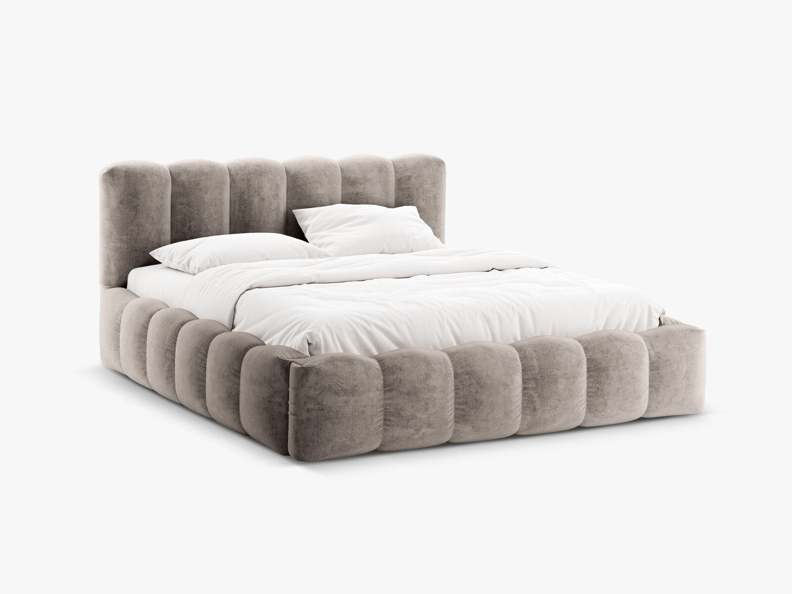 Micadoni Stauraumbett mit Kopfteil Lupine Chenille Loris Cappuccino