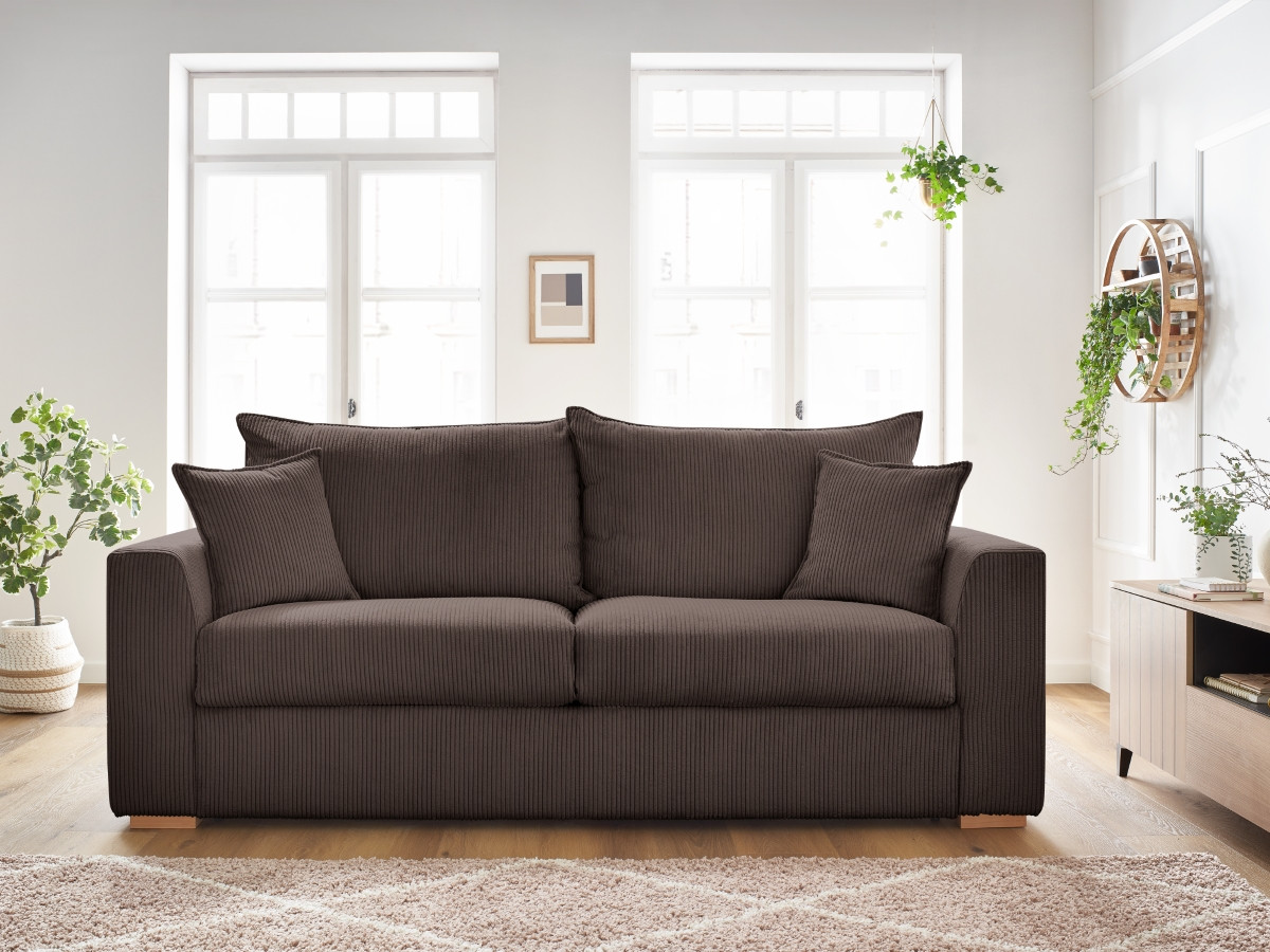 Bobochic Augustin Schlafsofa 3-Sitzer Cordsamt Braun, Liegefläche 140 × 200 cm