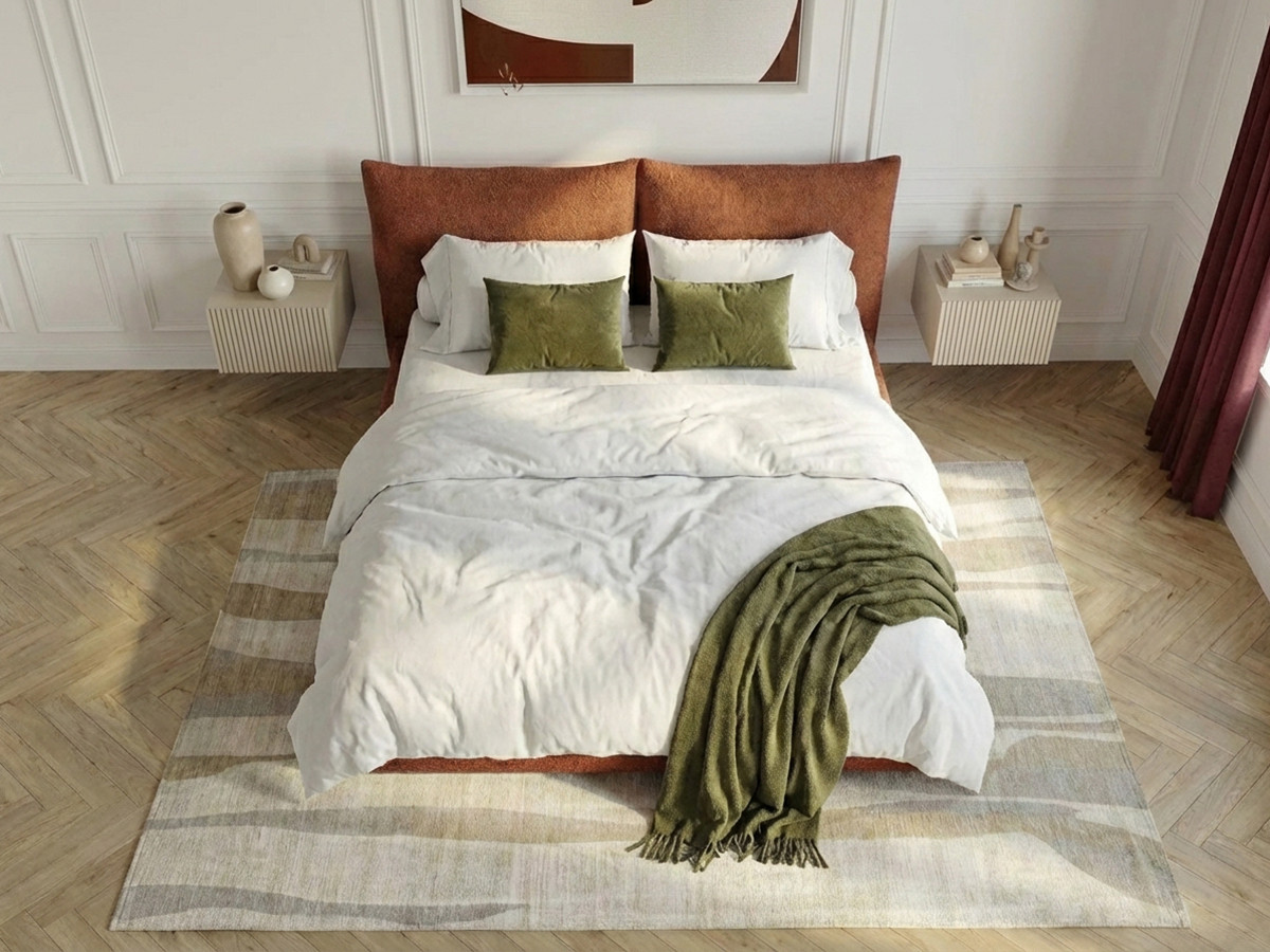 Bobochic Jaden Polsterbett Bouclé-Stoff Orange, Liegefläche 140 × 190 cm