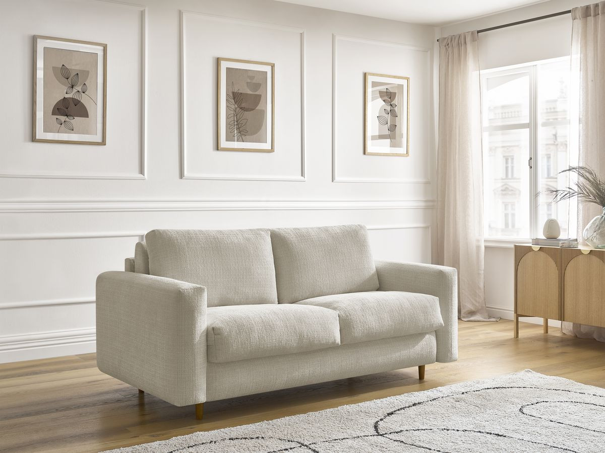 Bobochic Cocoone Schlafsofa 3-Sitzer Strukturstoff Beige, Liegefläche 160 × 200 cm