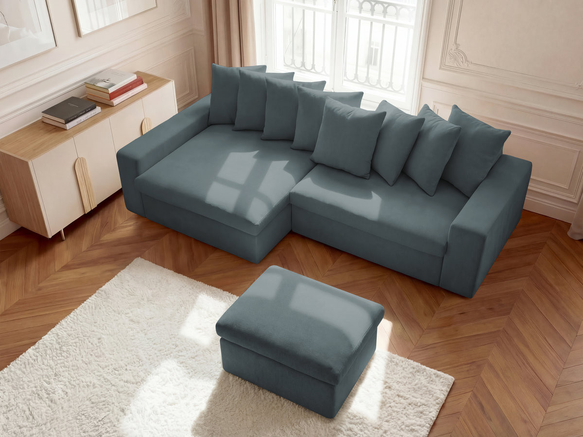 Bobochic Enore Ecksofa mit Pouf Stoff Blau Ecke links