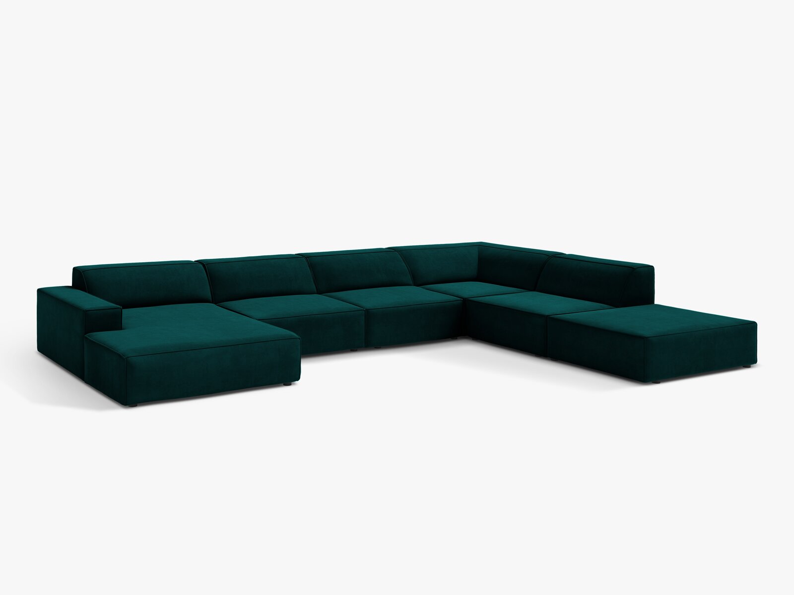 Micadoni Panorama-Ecksofa Jodie 7-Sitzer Samt Venus Dunkel Petrol Rechts