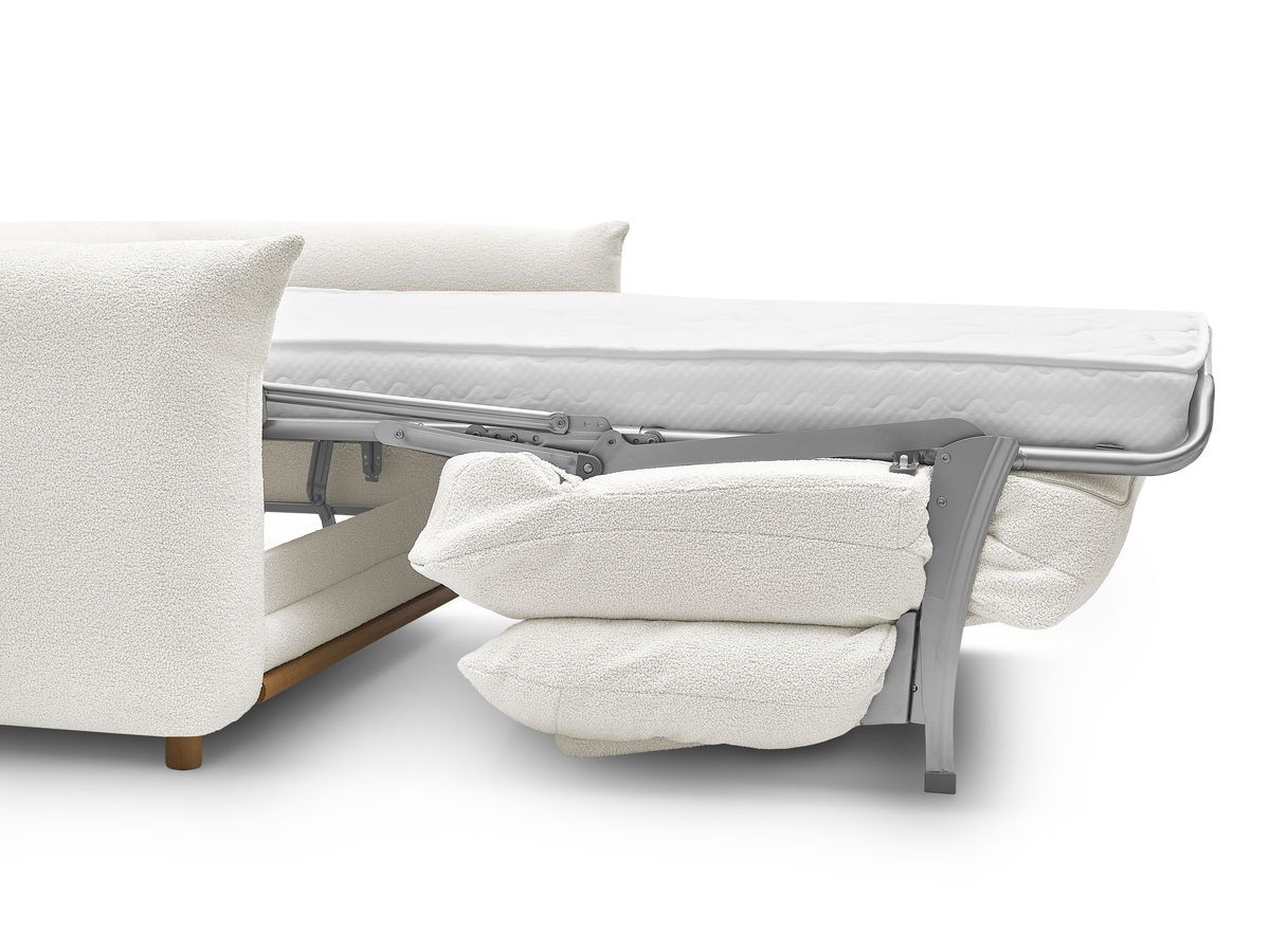 Bobochic Ernest Schlafsofa 3-Sitzer, Liegefläche 190 × 140 / 160 cm Bouclé-Stoff Weiß, Liegefläche 140 × 190 cm