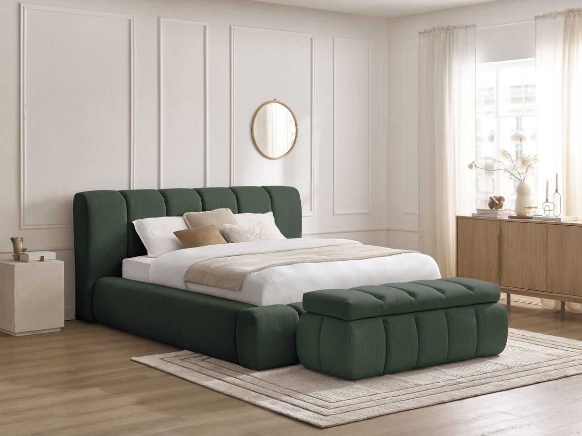 Bobochic Denali Polsterbett mit Bettkasten mit Bettbank Stoff Grün, Liegefläche 180 × 200 cm