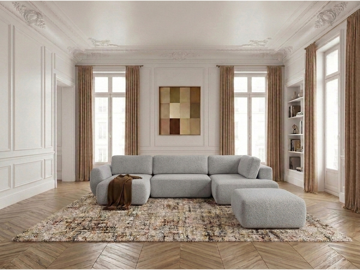 Bobochic Denise Wohnlandschaft mit Pouf Strukturstoff Hellgrau Ecke links