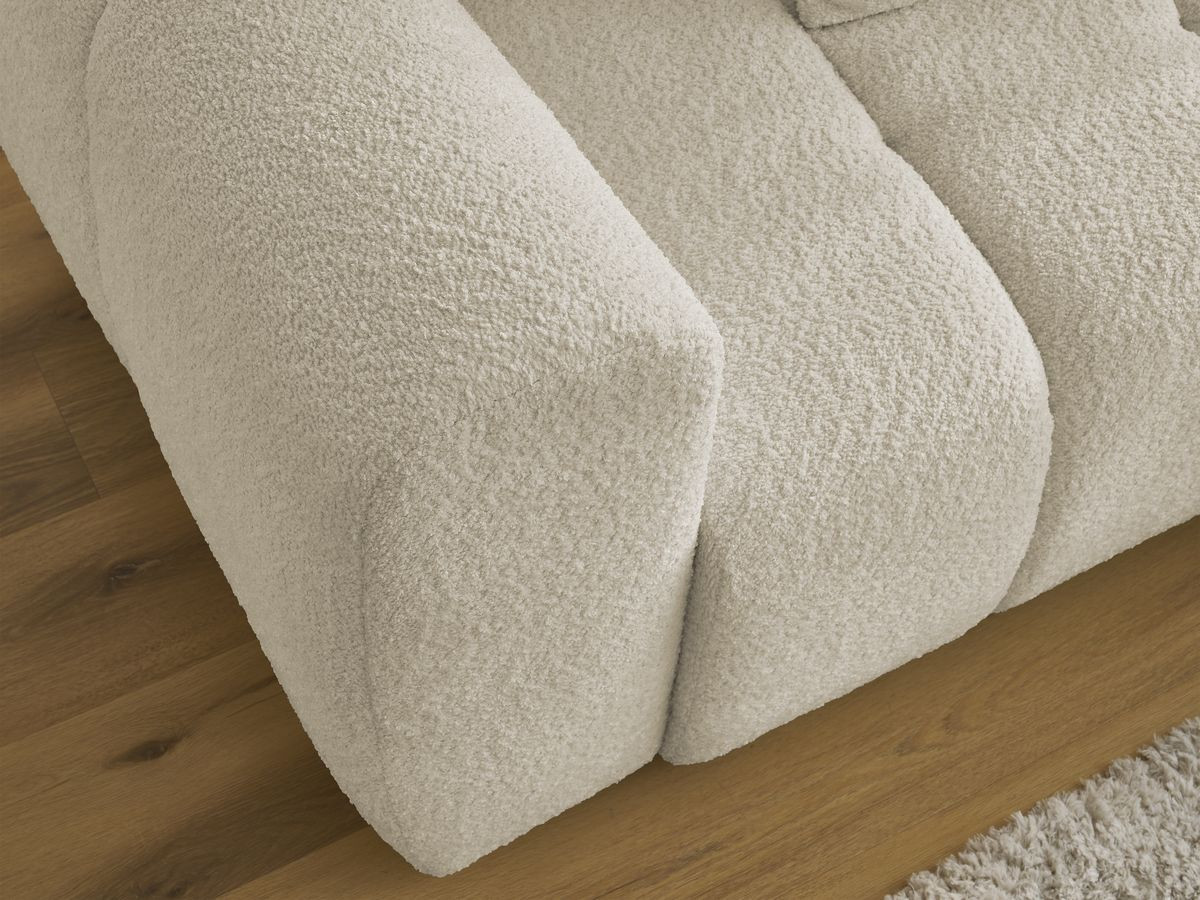 Bobochic Roxelane Ecksofa mit Schlaffunktion und Bettkasten und Pouf 258 × 150 cm Bouclé-Stoff Beige Ecke rechts