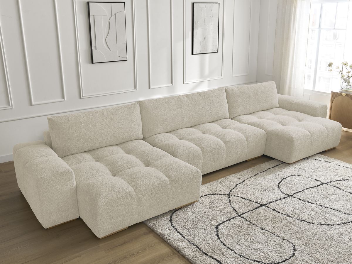 Bobochic Anakin Wohnlandschaft, 3 Kissen Bouclé-Stoff Beige