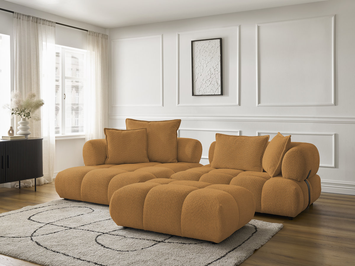 Bobochic Alya Ecksofa mit Pouf Bouclé-Stoff Gelb Ecke links