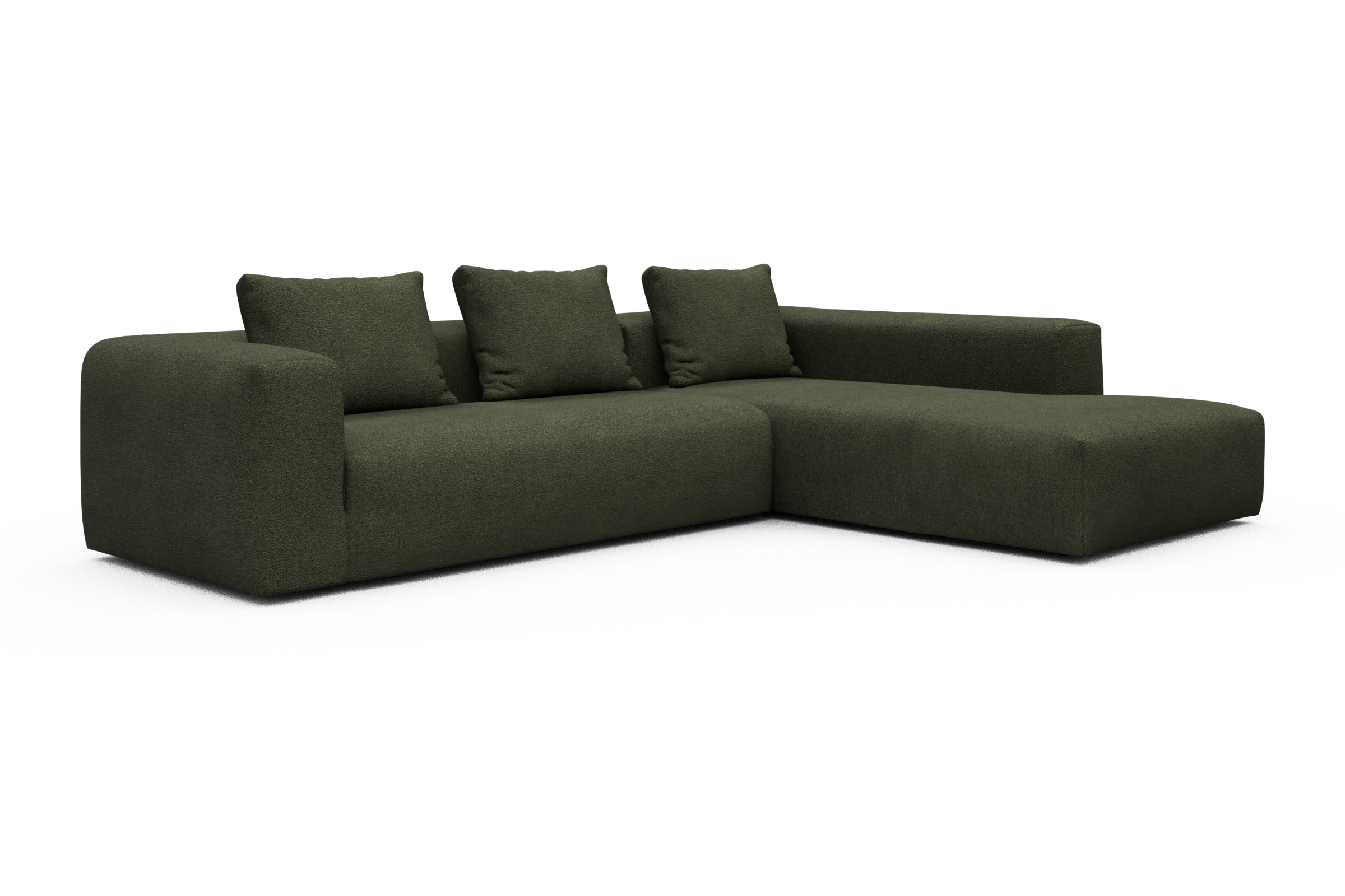 Ecksofa Fred Relax-Ecke rechts mit 2,5-Sitzer Boucle-Forest-Green