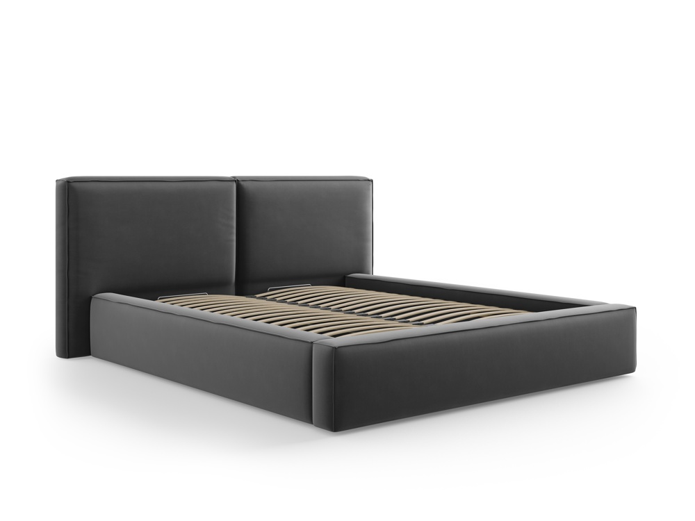 Cosmopolitan Design Stauraumbett mit doppeltem Kopfteil Arendal 160x200 Samt Bluvel Grau