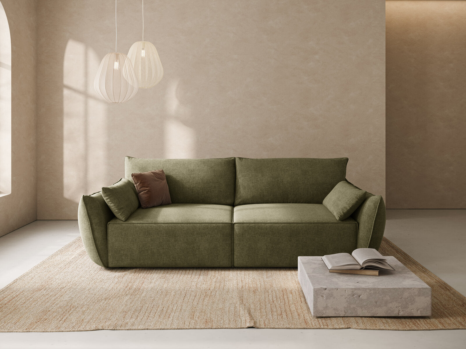 Micadoni Kaelle Schlafsofa 3-Sitzer mit Bettkasten Chenille Over The Horizon Grün