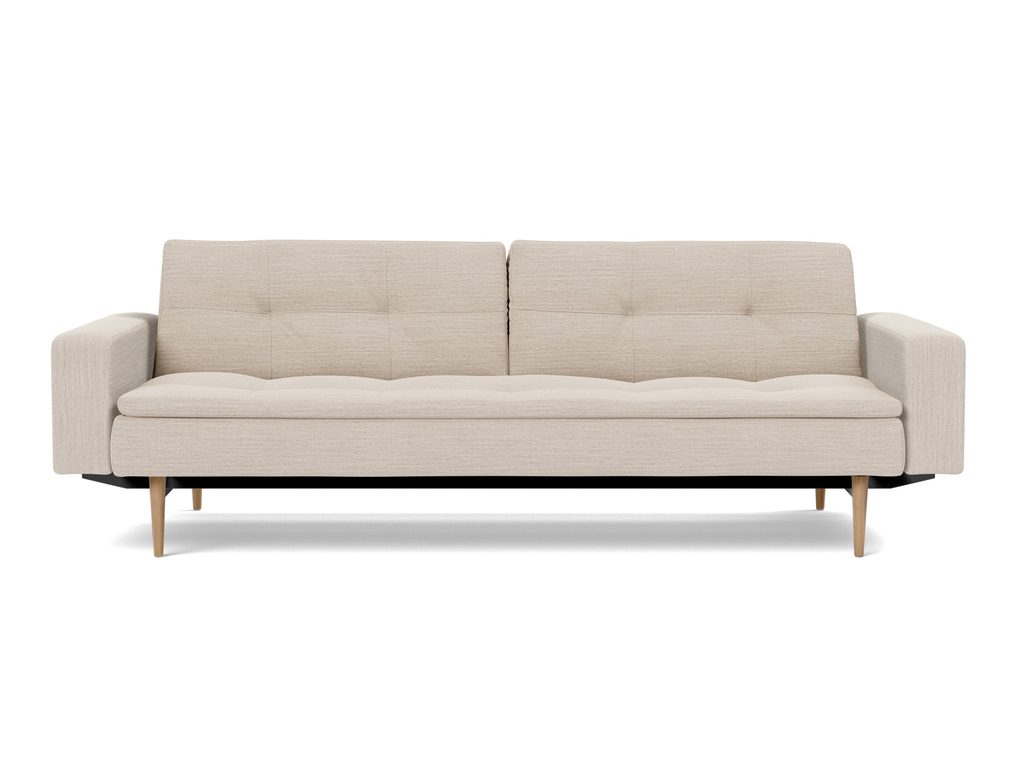 Schlafsofa Dublexo mit Armlehnen Webstoff Blida 612-Sand-Grey Beine Styletto Eiche hell