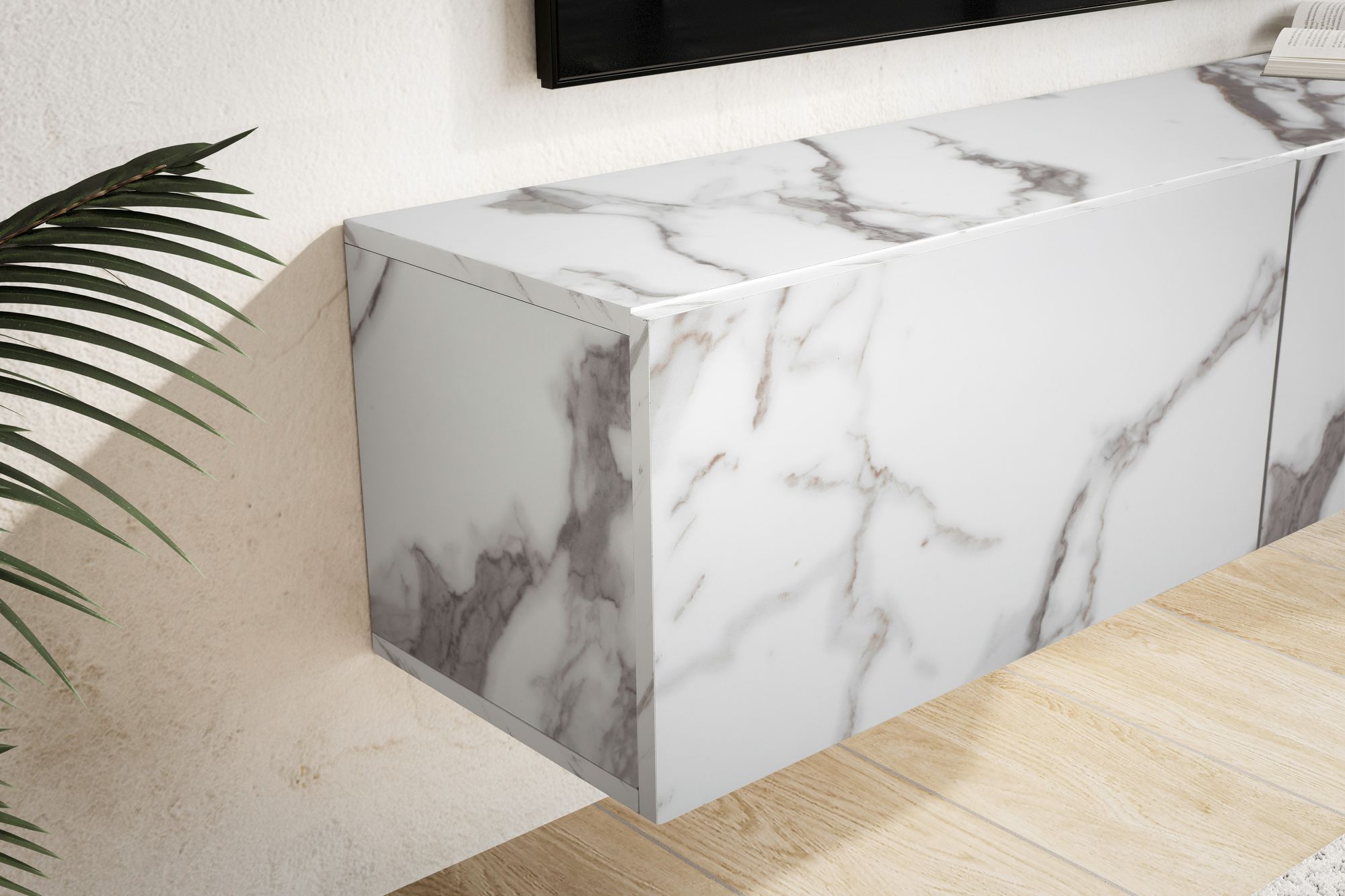 TV-Board Hasvik Marmoroptik Weiß Breite 120 cm