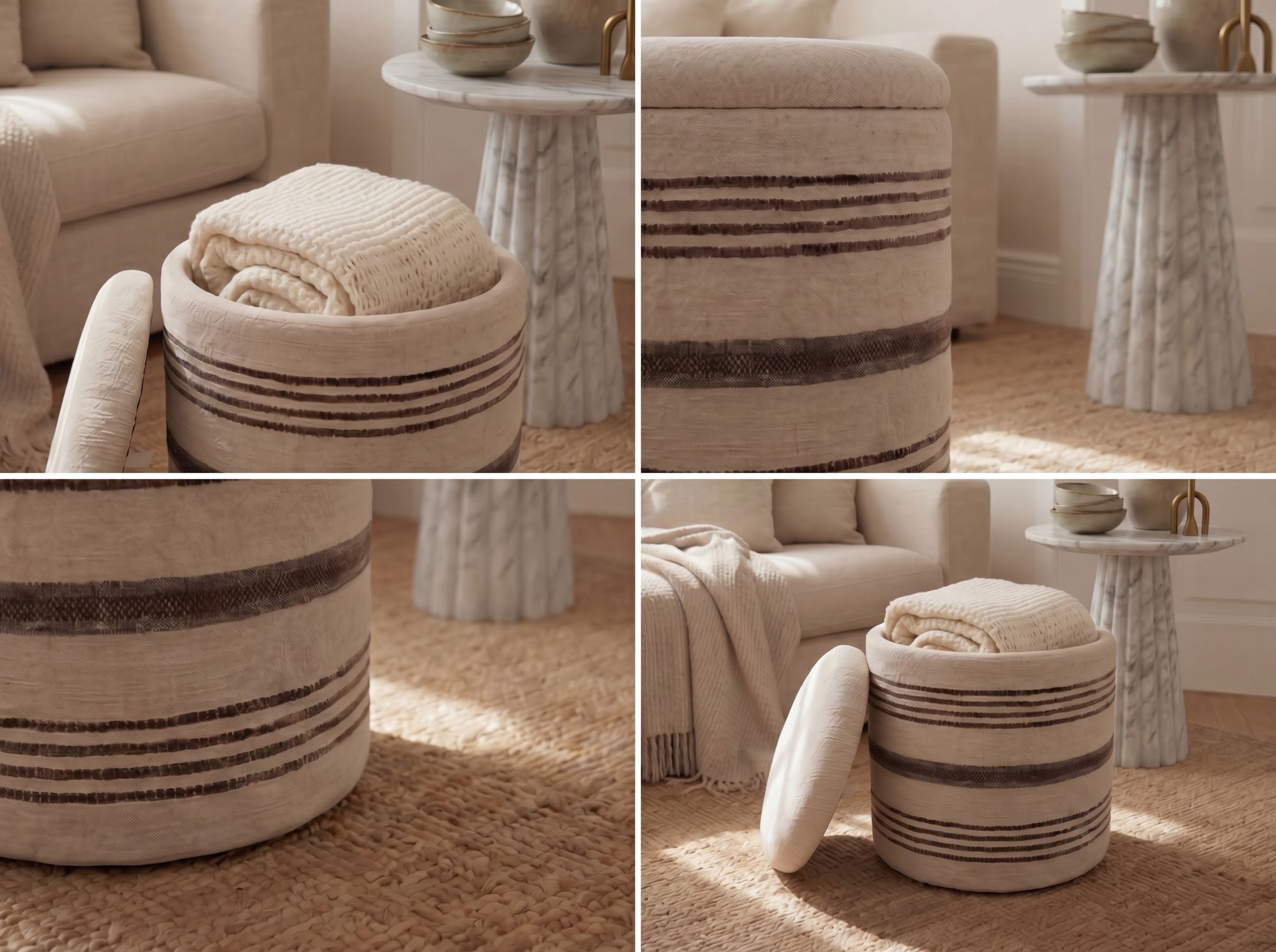 Sitzhocker Varhaug Stoff Beige Ø 40 cm