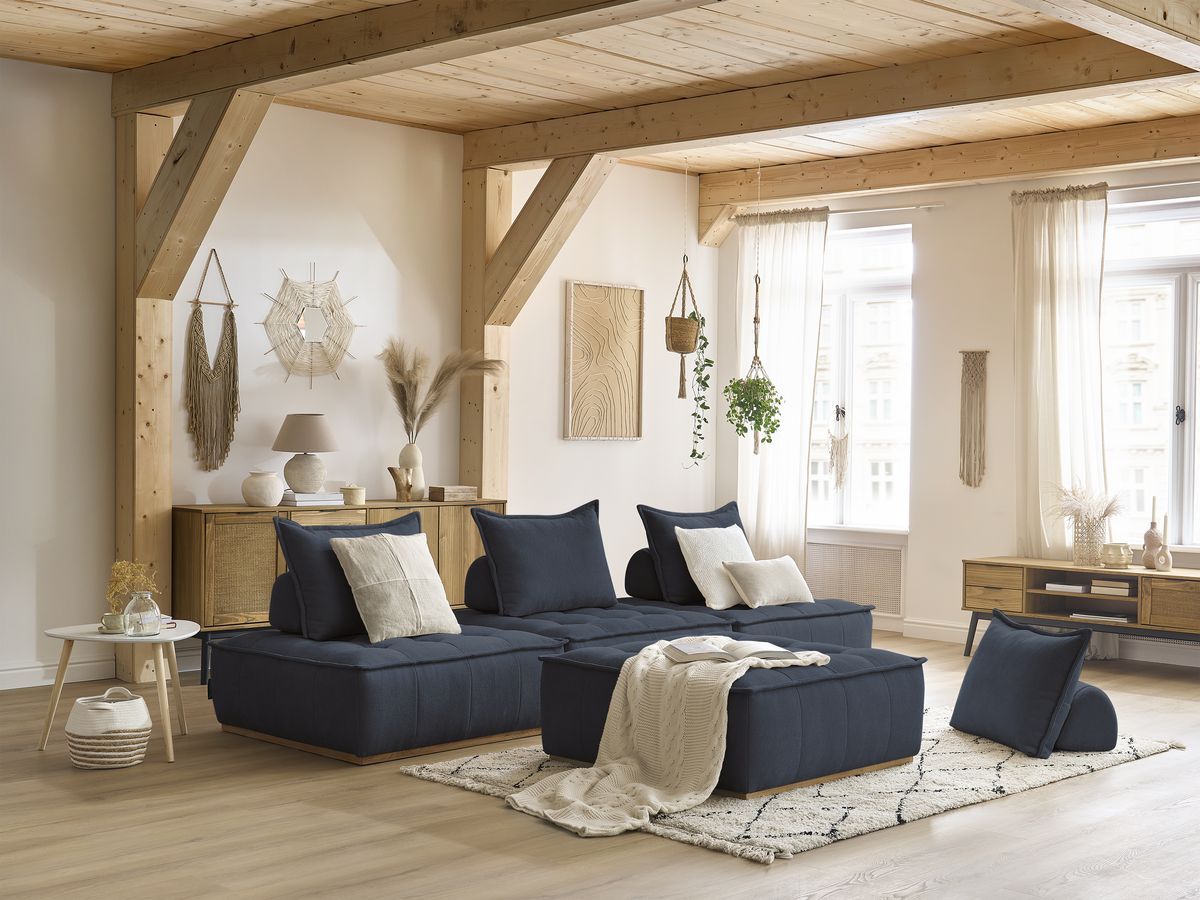 Bobochic Elisa Sofa 4-Sitzer Strukturstoff Dunkelblau