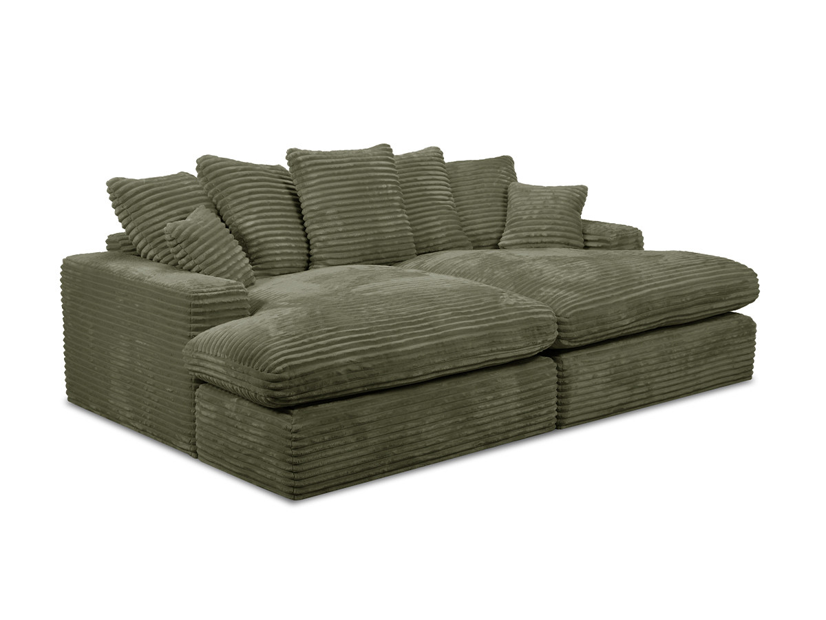 Bobochic Nevada Sofa 3-Sitzer 226 × 150 cm Breitcord weich Grün