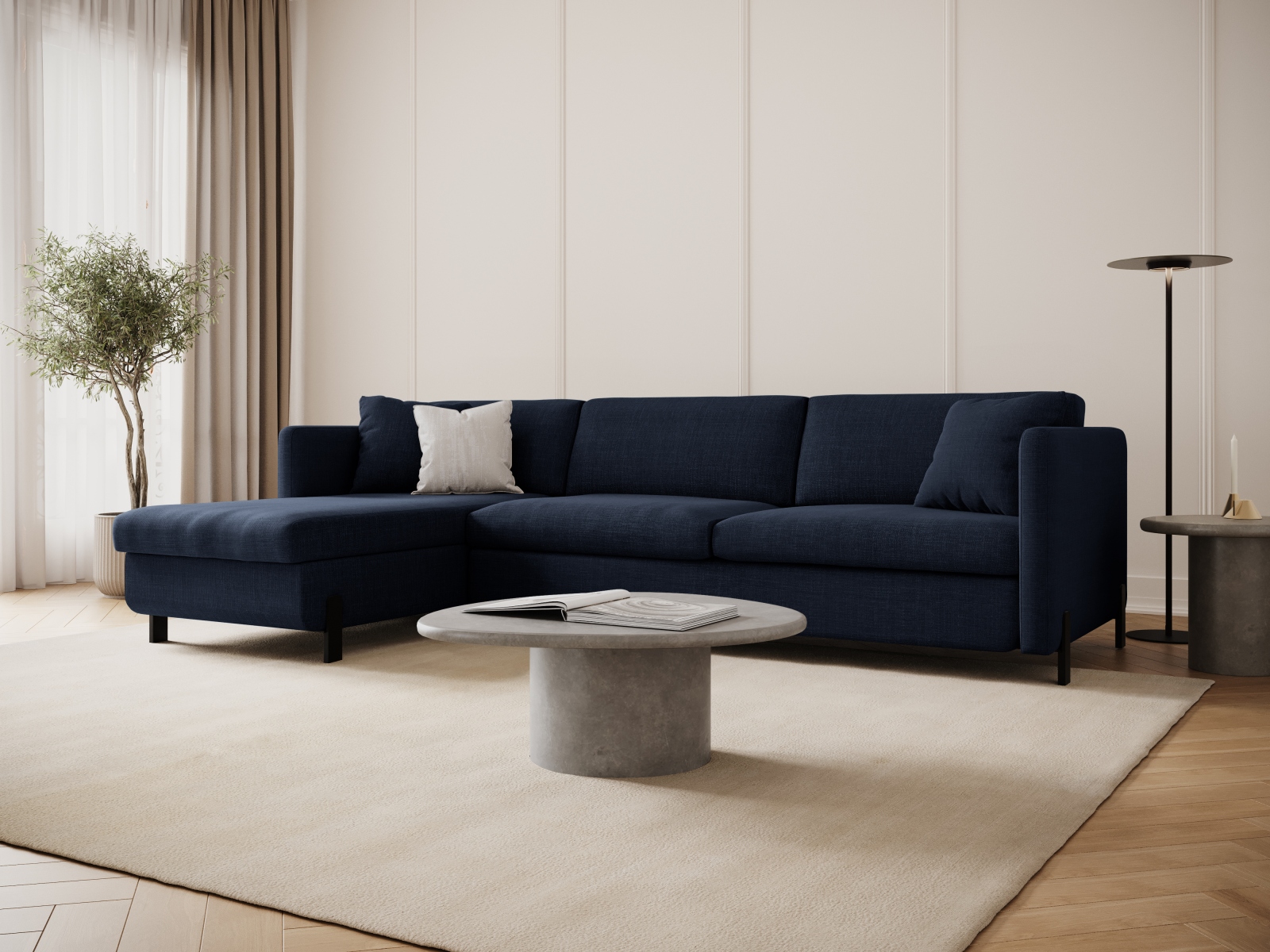 Micadoni Schlaf-Ecksofa Gloria 5-Sitzer Links Strukturierter Stoff Blau 205x160