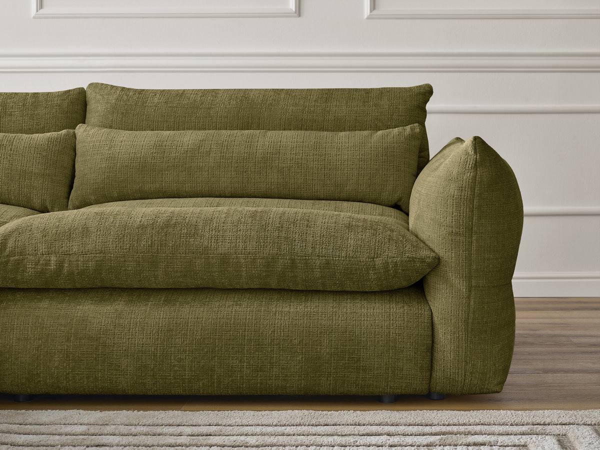 Bobochic Neil Ecksofa mit Pouf Strukturstoff Grün Ecke links