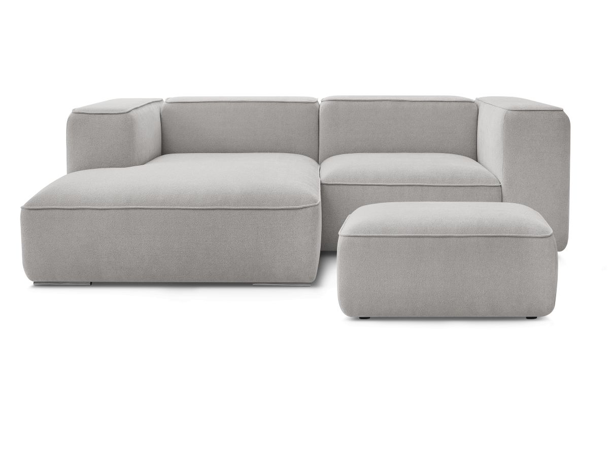 Bobochic Zephyr Ecksofa mit Pouf 260 × 165 cm Strukturstoff Hellgrau Ecke links