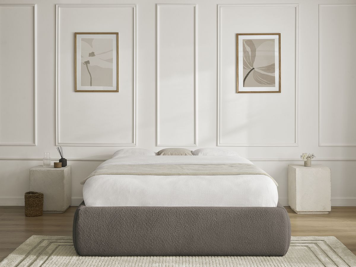 Bobochic Inera Bettgestell mit Bettkasten, ohne Kopfteil Bouclé-Stoff Braun, Liegefläche 140 × 190 cm