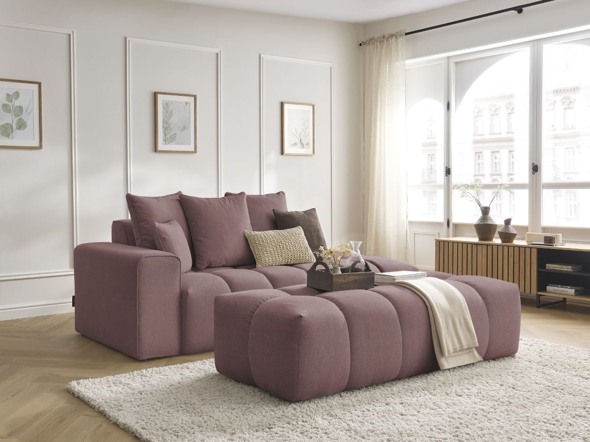 Bobochic Mont-blanc Sofa 5-Sitzer mit Pouf Melange-Stoff Rosa Armlehne links