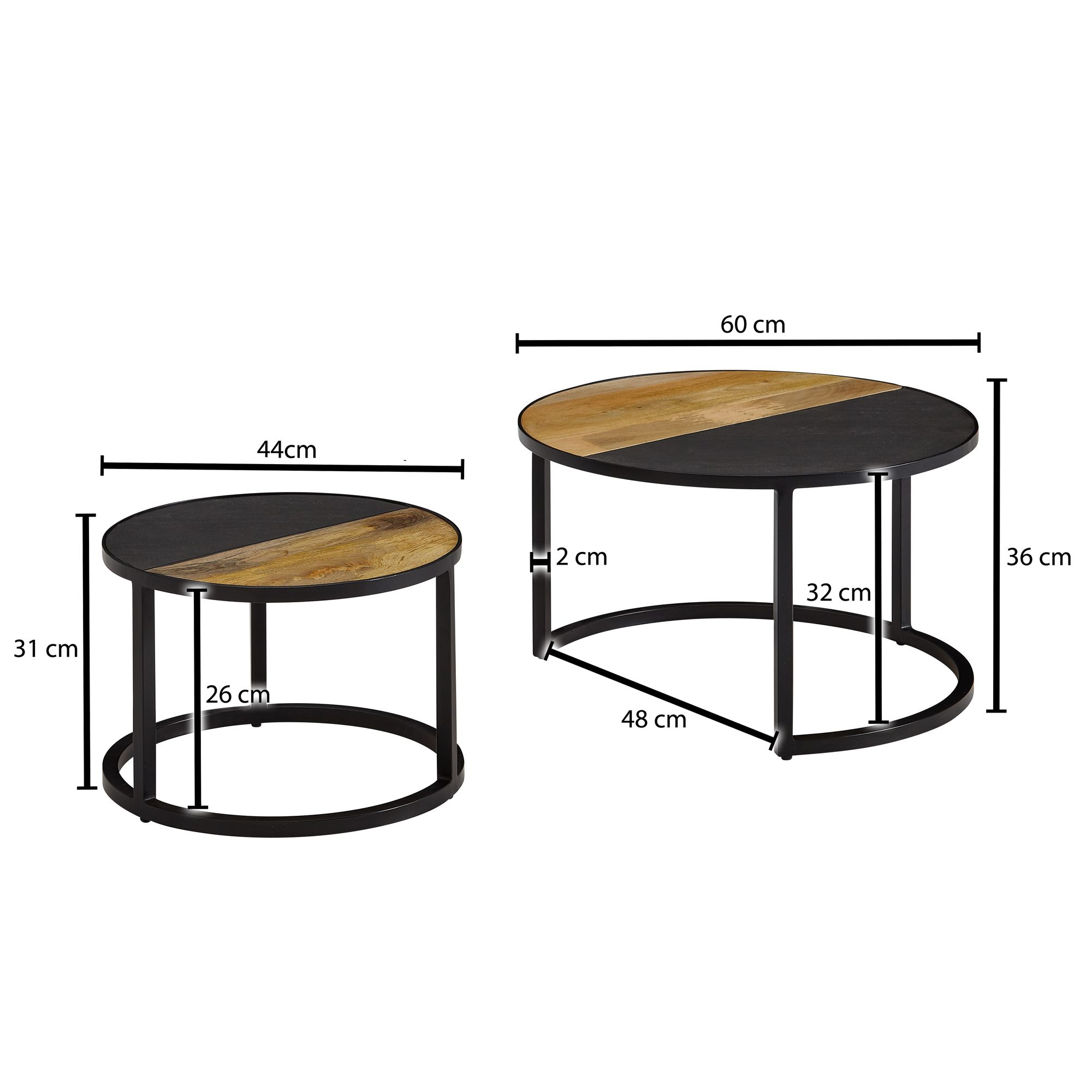 Satztisch 2er-Set Svolvaer Massivholz Schwarz Höhe 36 cm