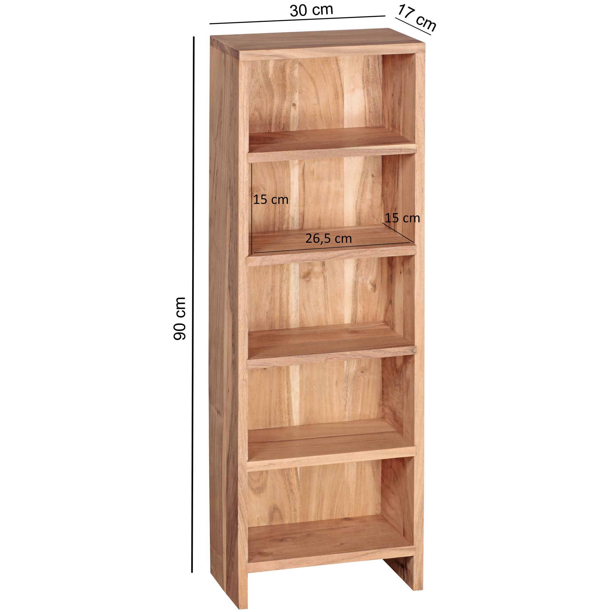 Standregal Aalvik Massivholz Akazie 30 × 17 × 90 cm