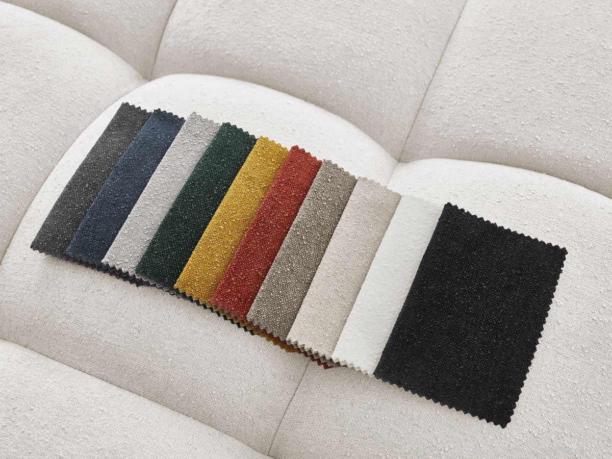 Bobochic Everest Ecksofa mit Schlaffunktion und Pouf, 4 Kissen Strukturstoff Weiß Ecke rechts